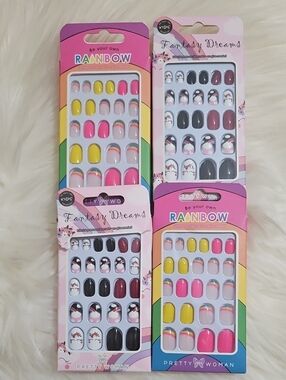 Assorted Rainbow  Press-On Nails - Yellow, Pink, Black, White